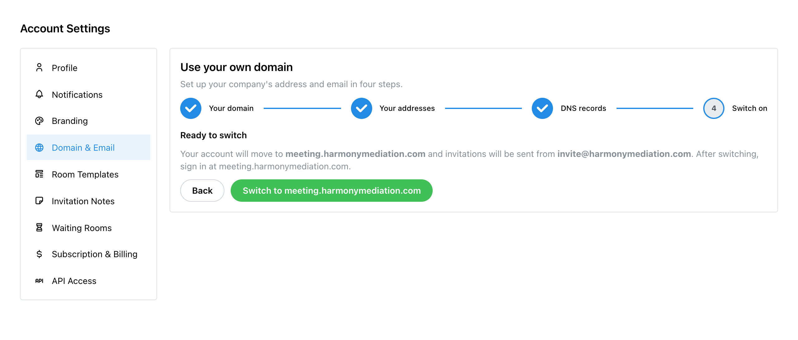 Step 4, Switch on, ready to move to meeting.harmonymediation.com