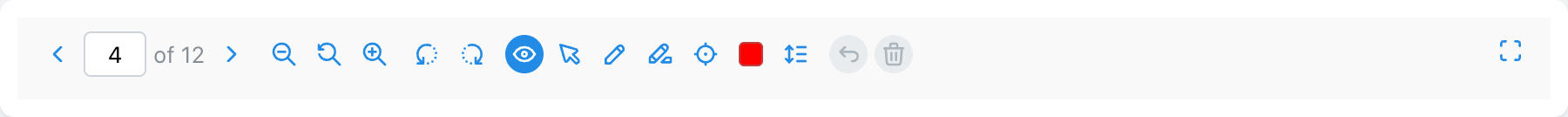 The file toolbar with page, zoom, rotate, drawing and focus tools