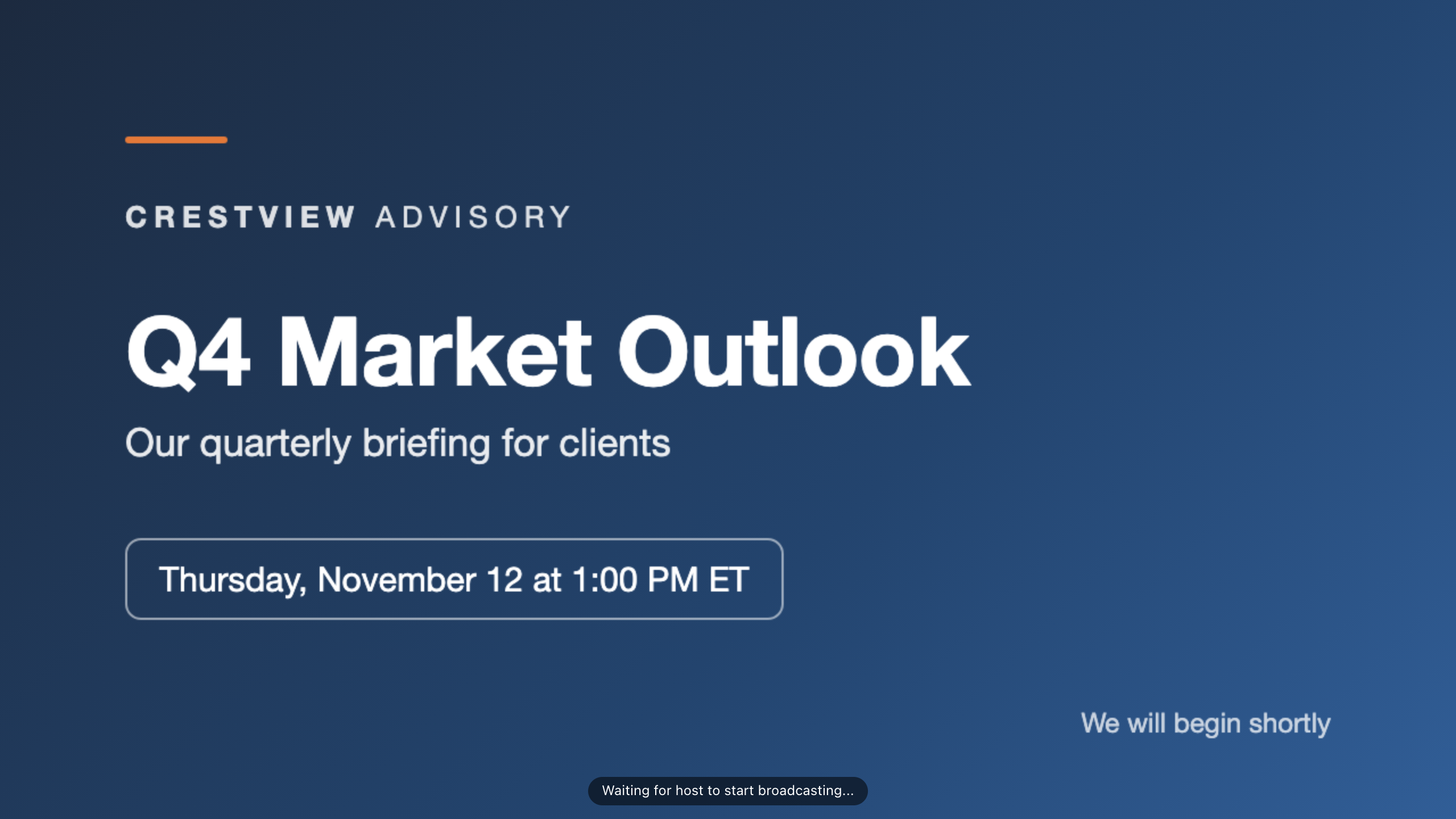 A viewer's screen before the webinar starts, showing the welcome image
